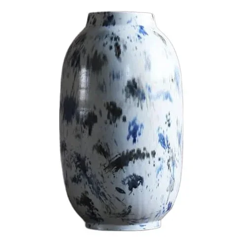 Large White Vase With Abstract Painting by Scarlet Pottery