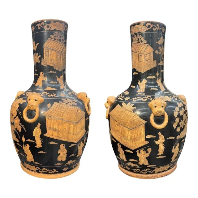 Late 20th Century Chinese Terra Cotta Vases- a Pair