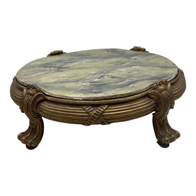 Late 20th Century Chinese United Wilson Brass Footed Jardiniere Base With Faux Marble Insert