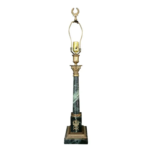 Late 20th Century Corinthian Column Marble and Bronze Lamp