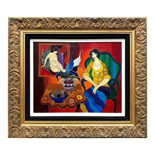 Late 20th Century Itzchak Tarkay, Tranquility (Framed Unique Hand Painted Serigraph on Canvas)