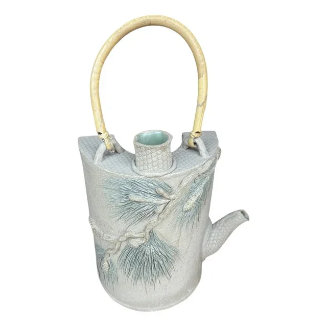 Late 20th Century Studio Pottery Half Circle Vase Water Pot With Bamboo Handle