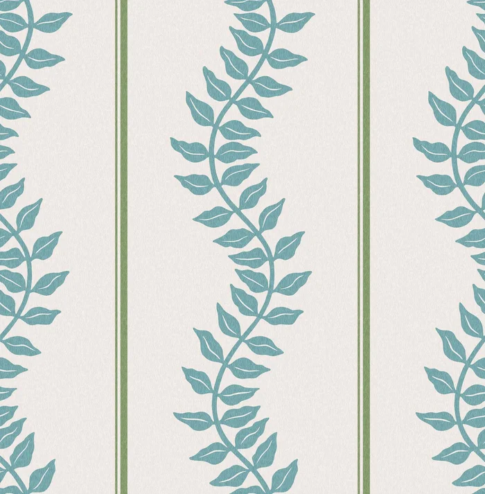 Laurel Leaf Stripe Wallpaper – Blue & Green