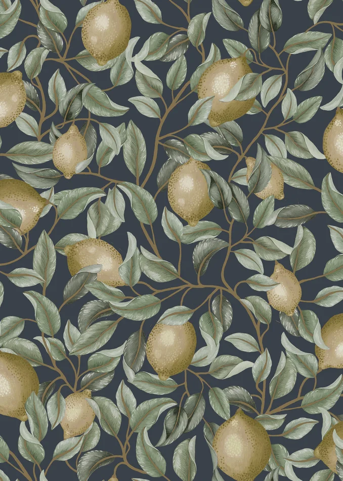 Lemon Trees Wallpaper – Midnight Blue