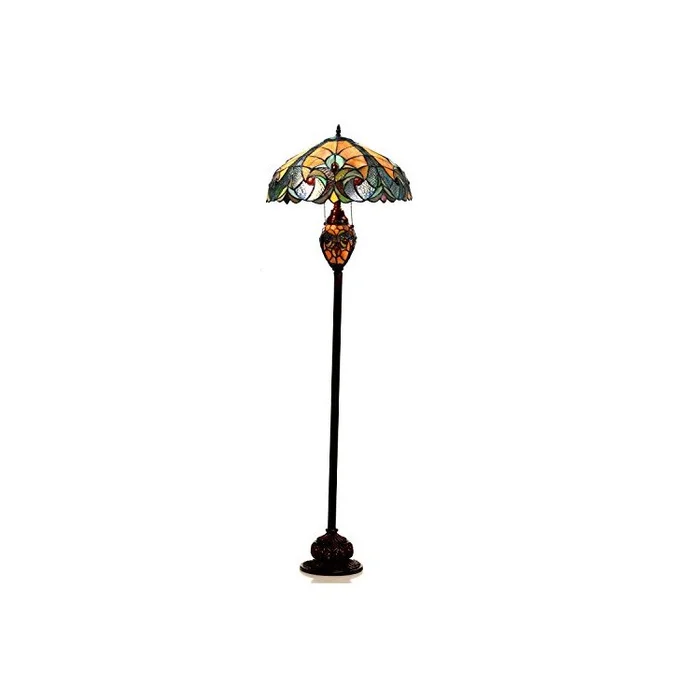 Liaison Tiffany-Style 3 Light Victorian Double Lit Floor Lamp 18″ Shade