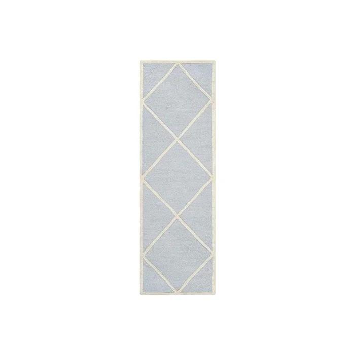 Light Blue/Ivory Contemporary H-Shaped Wool Pile Rug