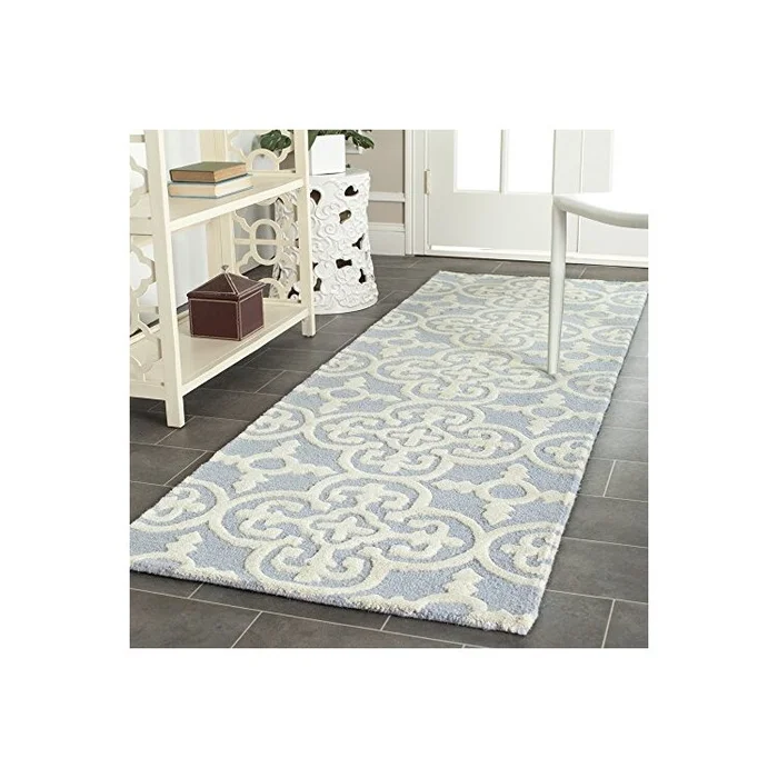 Light Blue/Ivory Contemporary Wool Pile Rug Runner 6’L x 2’6W – Safavieh