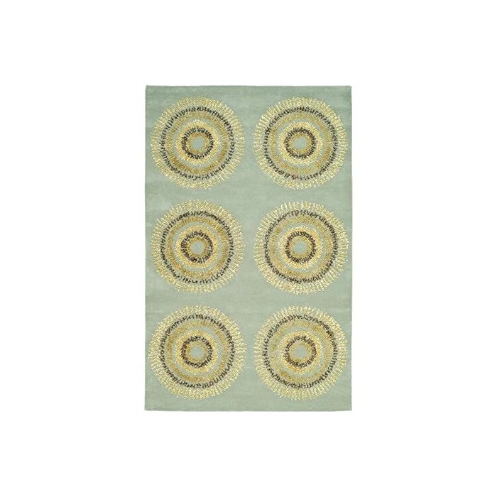 Light Blue Multi Color Wool Pile Rug 9×7 Feet Large Rectangle Design