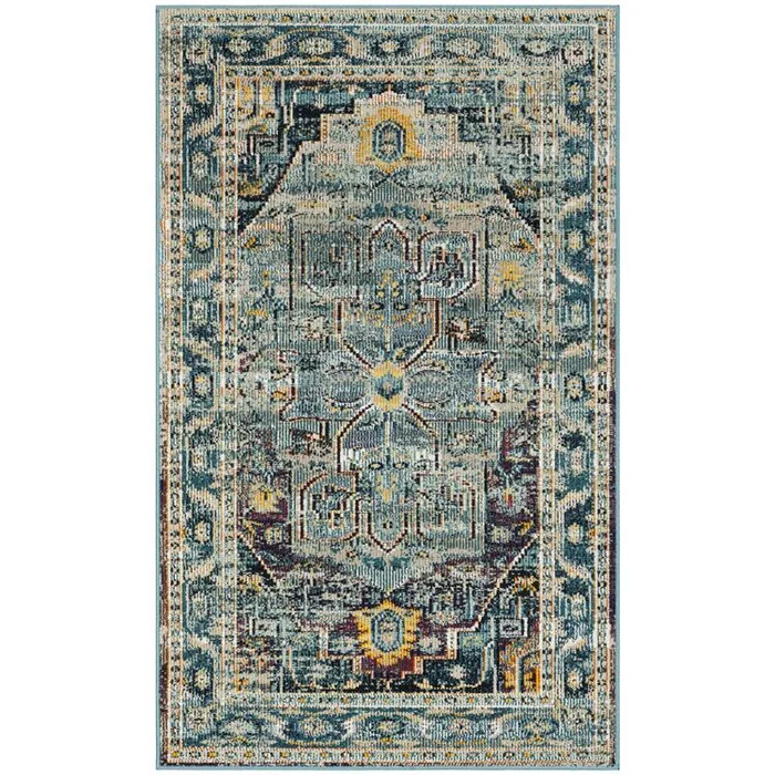 Light Blue Red Polypropylene Power Loomed Rectangle Rug 5×8 – Safavieh