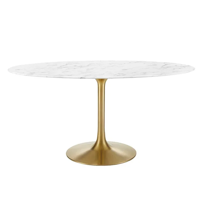 Lippa 60″ Oval Artificial Marble Dining Table in Gold White