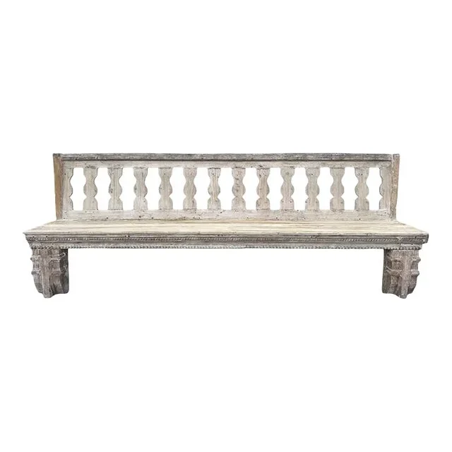 Long Banister White Wash Bench