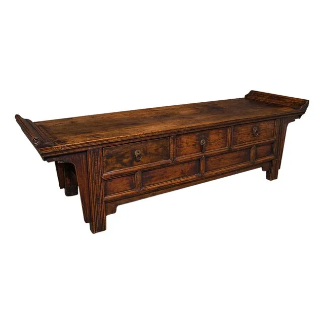 Low Vintage Bay Window Bench, Oriental Elm, Hallway Pew, Side Table, Art Deco