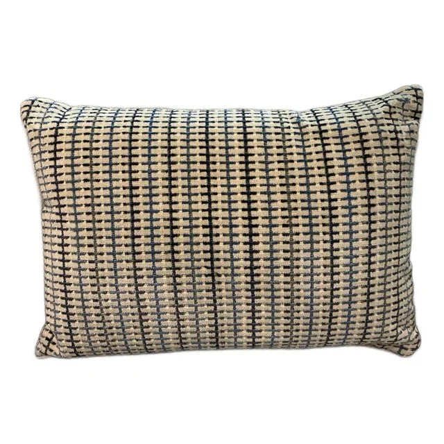 Lumbar Pillow With Blue and Aqua Stripes and Dashes