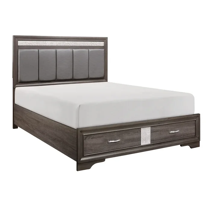 Luster Gray King Upholstered Storage Platform Bed