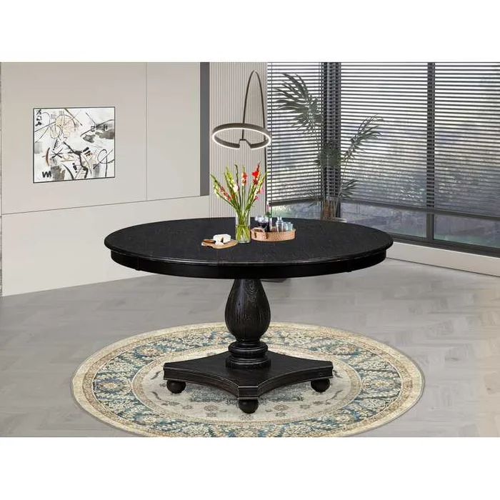 Luxe by East West Furniture F52-11-TP – Dining Room Table with Acacia Wood Round Tabletop ? Sand Blasted Black Finish