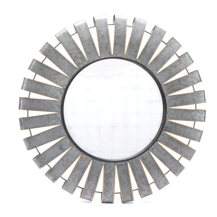 LuxenHome 22.44″ Round Rustic Metal Windmill Wall Mirror