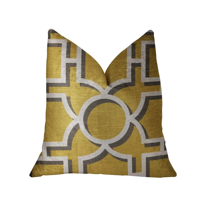 Luxury Geometric Throw Pillow – Yellow Beige Gray Double Sided Handmade USA