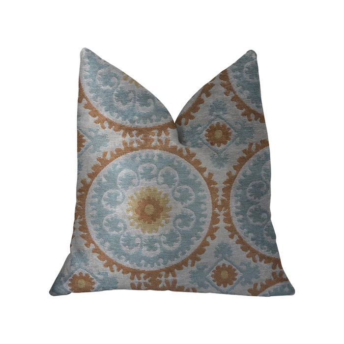 Luxury Throw Pillow – Double Sided Orange Blue Ivory Medallion Pattern