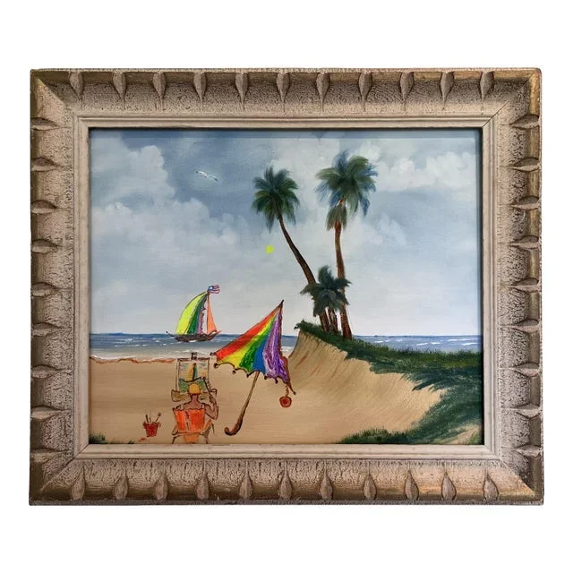 Magic Umbrella Beach Scene Painting by Serg Graff | Original Framed, Coa
