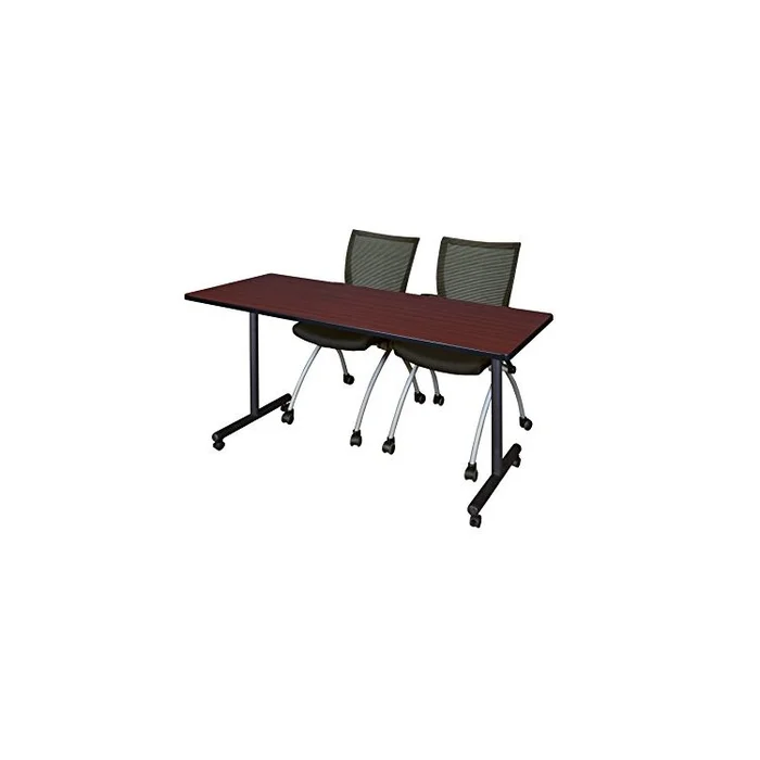Mahogany Training Table & 2 Black Apprentice Chairs, 72 x 24 – Regency Seating