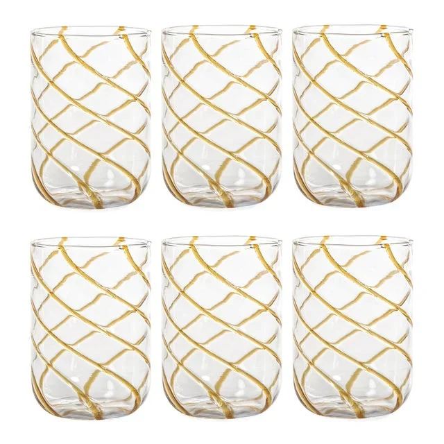 Maltia 6-Piece Set Swirl Design Glass Tumblers, Amber