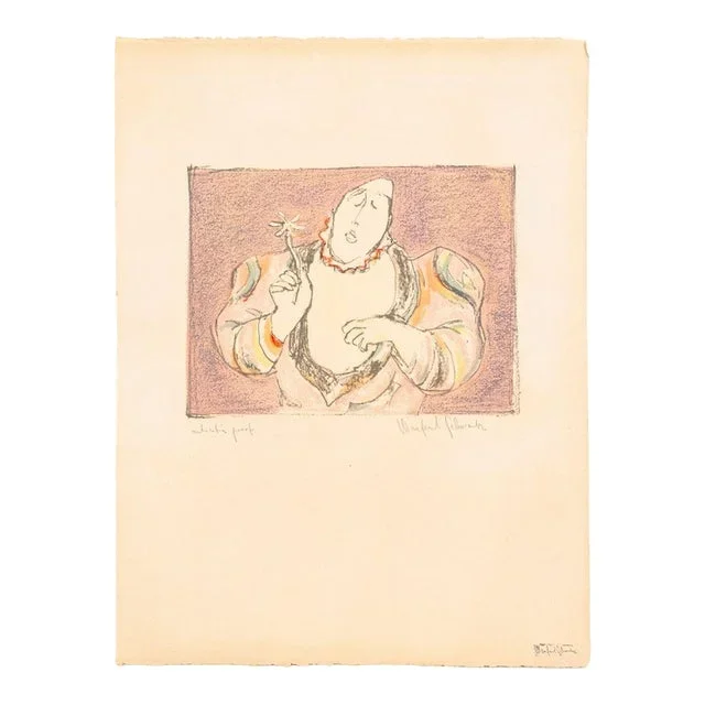 Manfred Schwartz Medrano Clown W Flower Lithograph