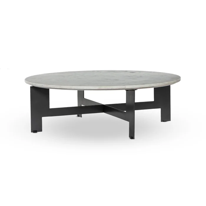 Marble Polished White Marble Round Coffee Table With Iron | ready to ship!