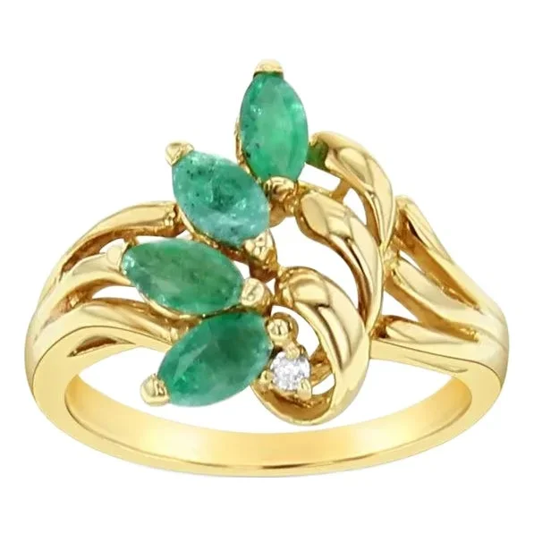 Marquise Emerald & Diamond Ring .33cttw 14k Yellow Gold, Size 6