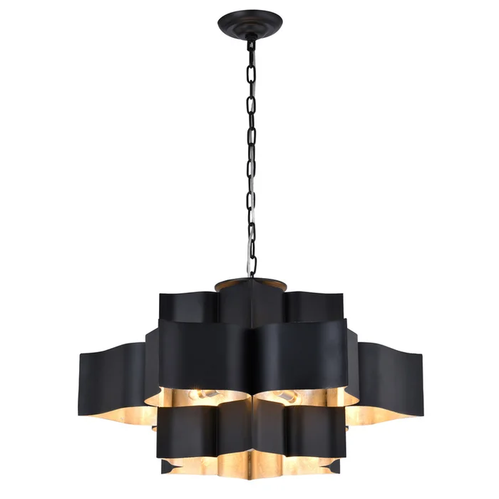 Matte Black Metal Chandelier with Silver Leaf Interior – Design Living