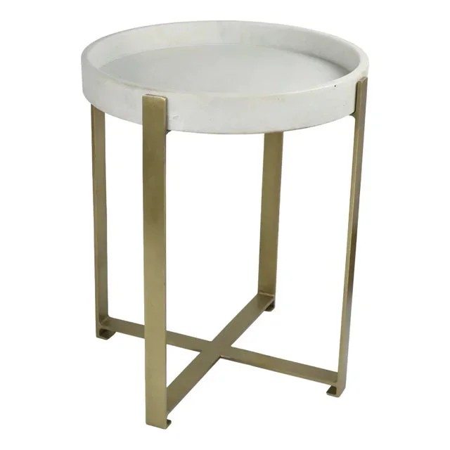 Matthew Izzo Home Bella Small White Marble & Brass Tray Table