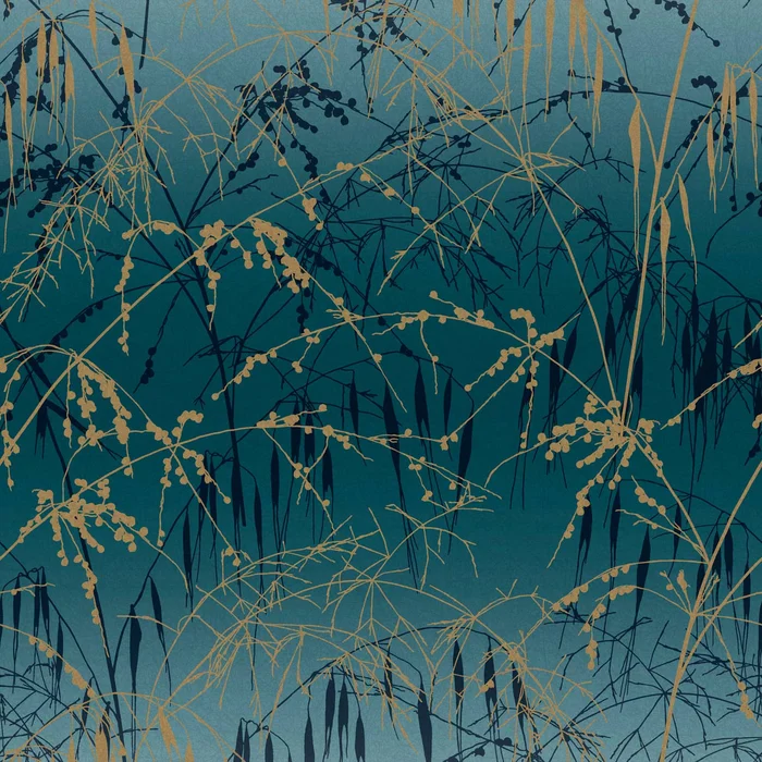 Meadow Grass Wallpaper – Teal & Soft Gold
