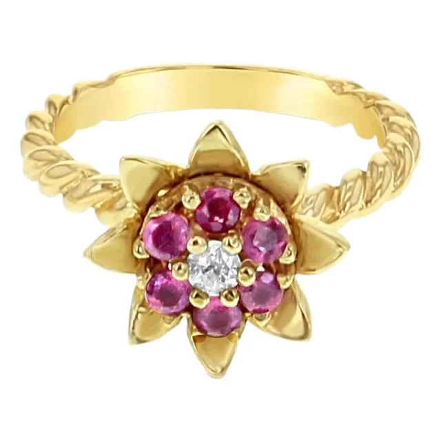 Medium Ruby Tulip Ring 14k Yellow Gold, Size 7
