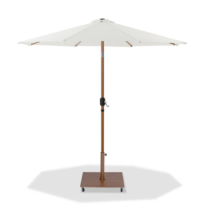 Meridian Furniture – Fiji White Fabric / Teak Aluminum Patio Umbrella with Base Sets – 55014White-AT