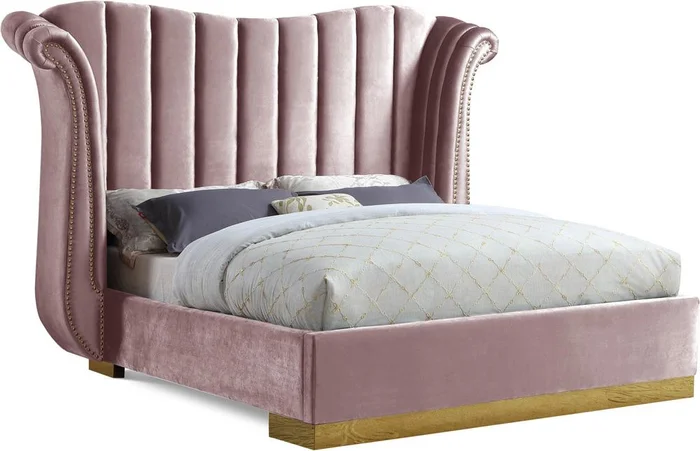 Meridian Furniture – Flora Pink Velvet Queen Bed – FloraPink-Q