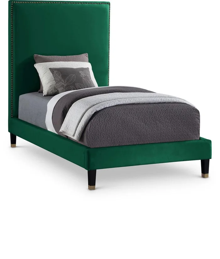 Meridian Furniture – Harlie Green Velvet Twin Bed – HarlieGreen-T