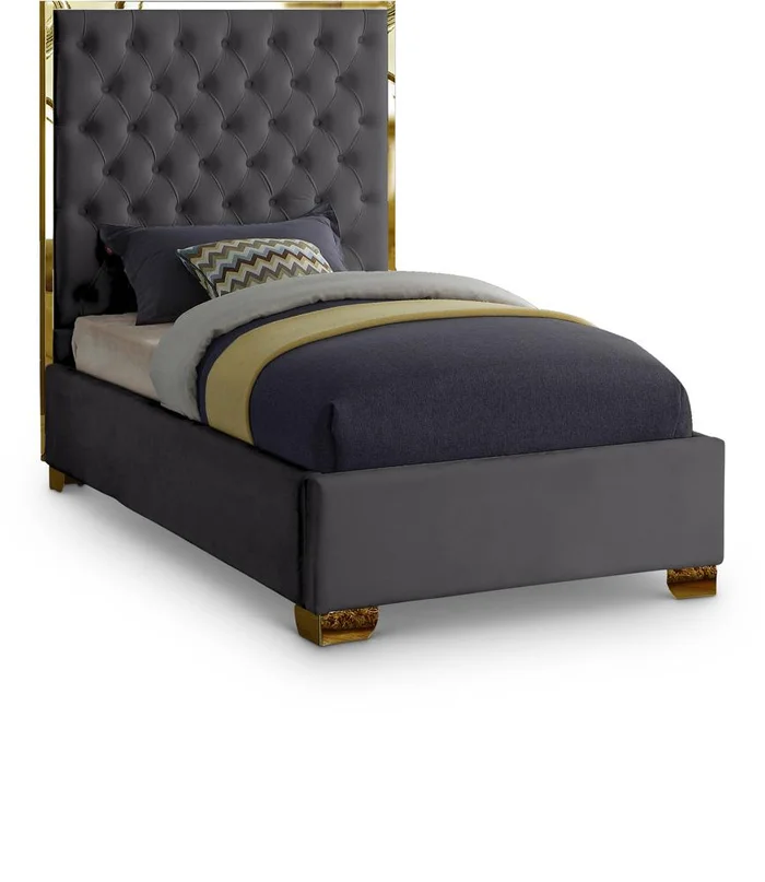 Meridian Furniture – Lana Grey Velvet Twin Bed – LanaGrey-T