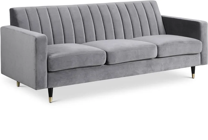 Meridian Furniture – Lola Grey Velvet Sofa – 619Grey-S
