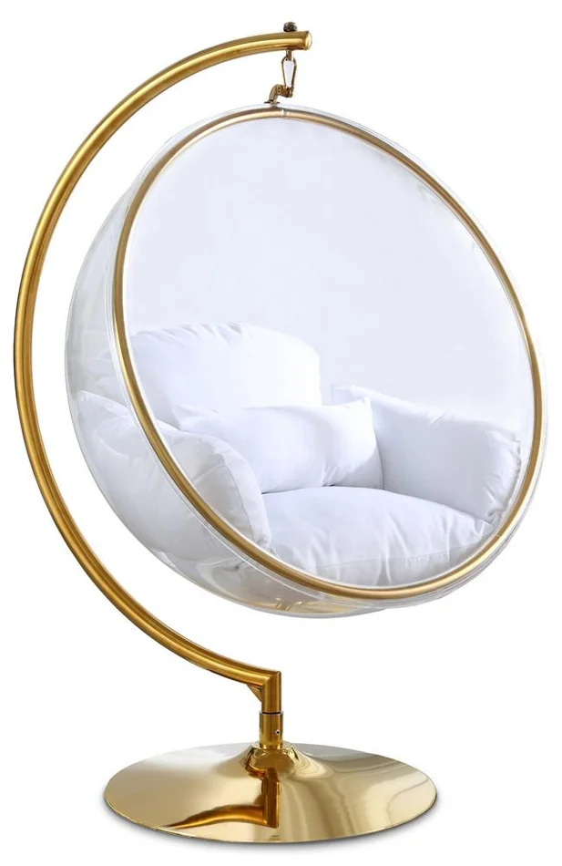 Meridian Furniture – Luna White Fabric Acrylic Swing Bubble Accent Chair – 508White