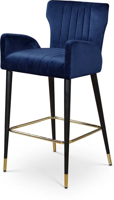 Meridian Furniture – Luxe Navy Velvet Stool (Set of 2) – 792Navy-C