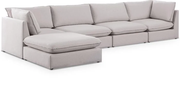 Meridian Furniture – Mackenzie Beige Durable Linen Textured Modular Sectional – 5Pc – 688Beige-Sec5B