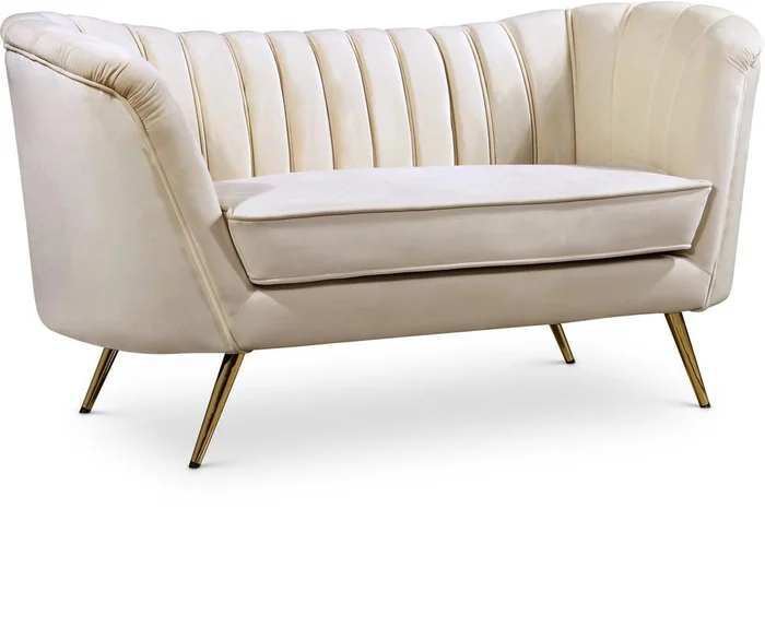 Meridian Furniture – Margo Cream Velvet Loveseat – 622Cream-L
