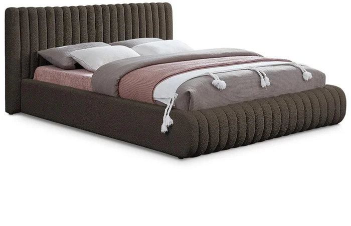 Meridian Furniture – Nash Brown Boucle Fabric Full Bed – NashBrown-F