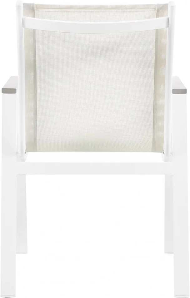 Meridian Furniture – Nizuc White Mesh Water Resistant Fabric Outdoor Patio Aluminum Mesh Dining Arm Chair (Set of 2) – 366White-AC