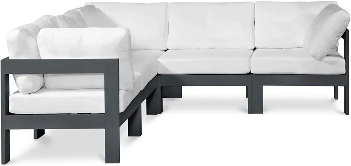 Meridian Furniture – Nizuc White Water Resistant Fabric Outdoor Patio Modular Sectional – 5Pc – 376White-Sec5B