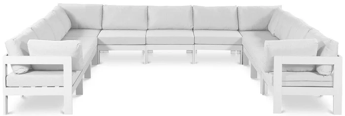 Meridian Furniture – Nizuc White Water Resistant Fabric Outdoor Patio Modular Sectional – 11Pc – 375White-Sec11A
