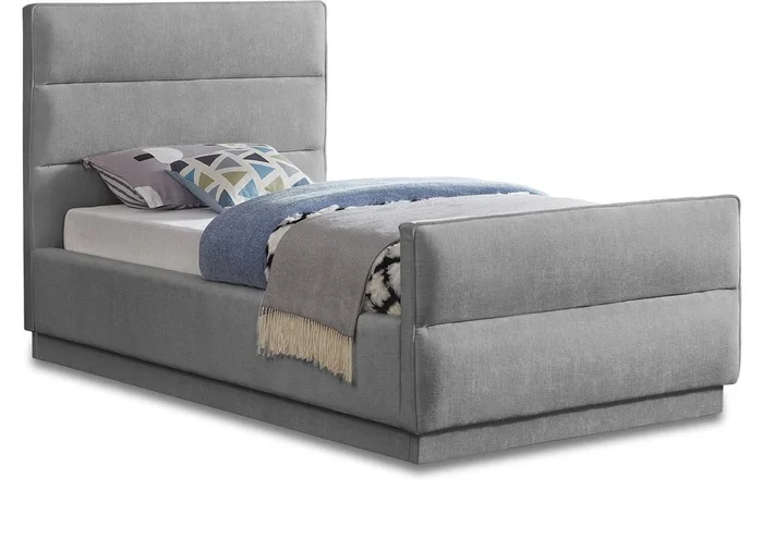 Meridian Furniture – Paxton Grey Chenille Fabric Twin Bed – PaxtonGrey-T
