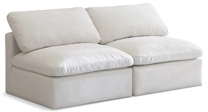 Meridian Furniture – Plush Cream Velvet Standard Comfort Modular Sofa – 2Pc – 602Cream-S2