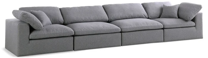 Meridian Furniture – Serene Grey Linen Textured Fabric Deluxe Comfort Modular Sofa – 4Pc – 601Grey-S158