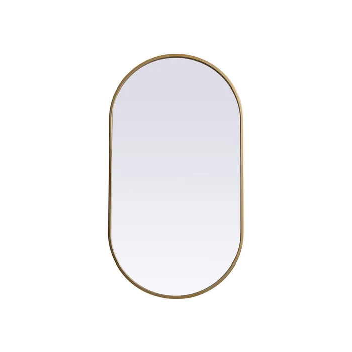 Metal Frame Oval Mirror 20×36 Inch in Brass
