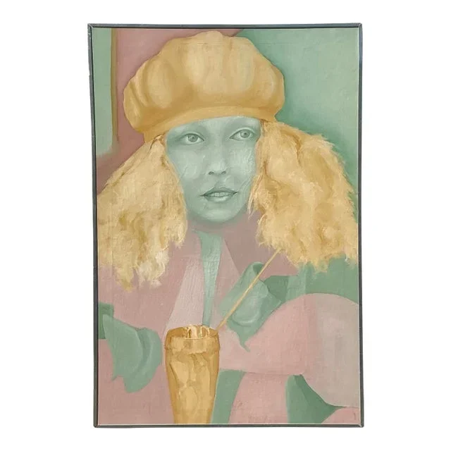 Mid 20th Century Vintage Boho Original Oil Painting on Canvas